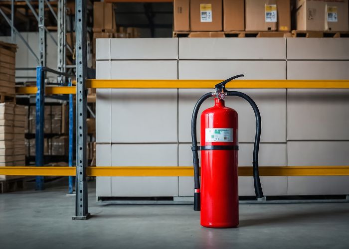 sécurité entrepôt logistique extincteur et issues de secours